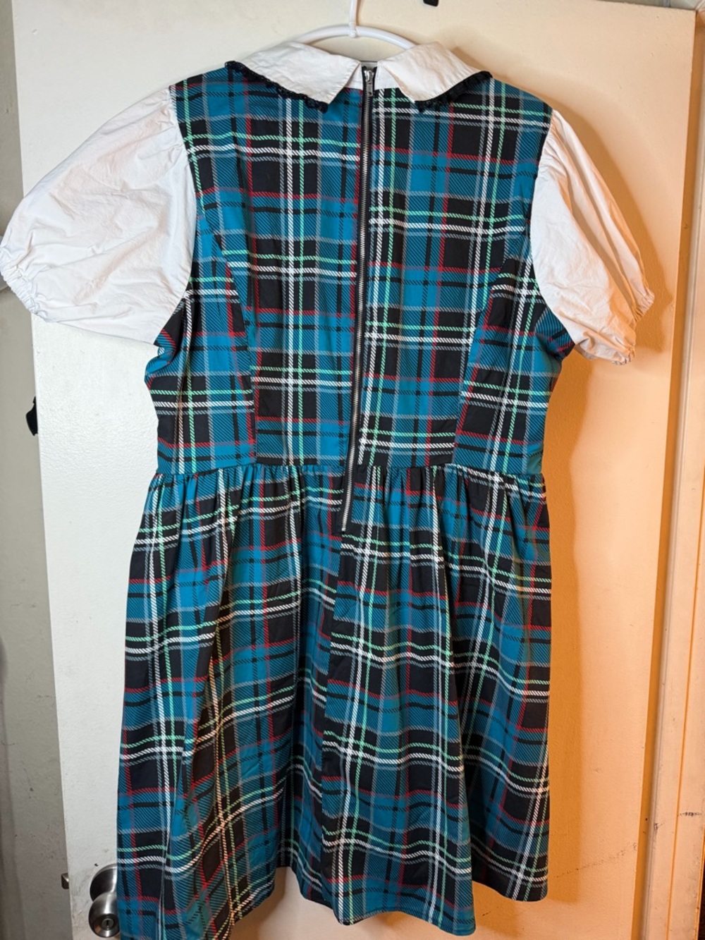 Monster High Plaid Dress Goth Schoolgirl Peter Pan Collar Puff Sleeve Y2K - Picture 8 of 9